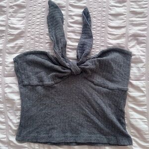 SHEIN Gray Ribbed Knotted Crop Top